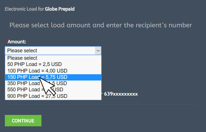 Choose prepaid load denominations